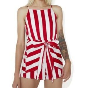 Red and White Striped Romper
